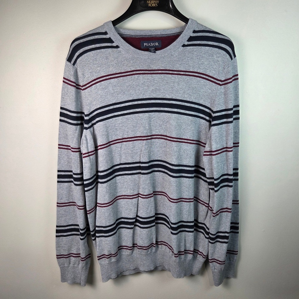 Jos. A. Bank‎ Sweater Mens XLT Grey Excellent Striped Cotton Tailored Fit Knit